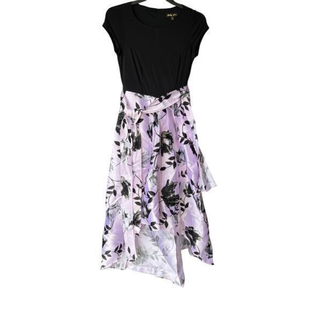 SHELBY NITES  full hi lo long Maxi bubblegum pink black floral skirt NWOT Sz 6